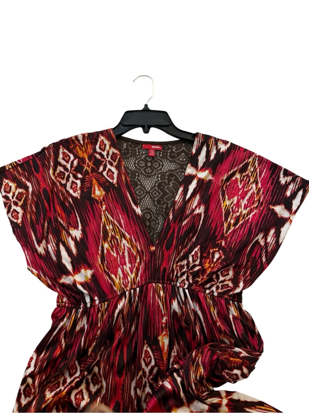 Bongo Burgundy Boho Maxi Dress M Ikat Festival Euro Summer Resort Vacation - Picture 3 of 7